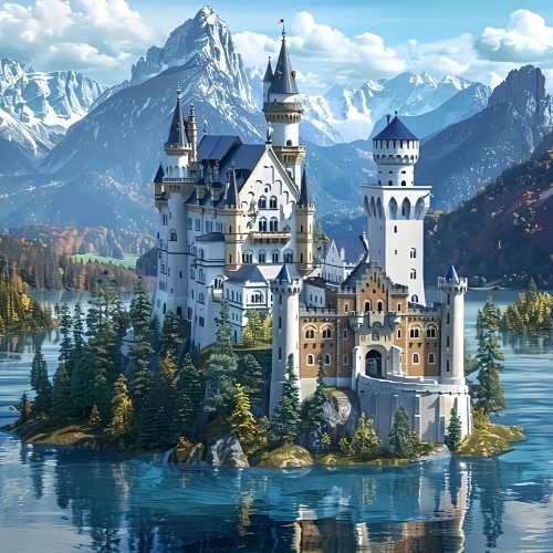 5D Diamond Art Kits for Adults Beginners,Lake Castle Scene DIY Full Round Drill Diamond Painting Kits,Paint by Diamonds Dots Gem Art Easy,Home Wall Decor 14X14 Inch