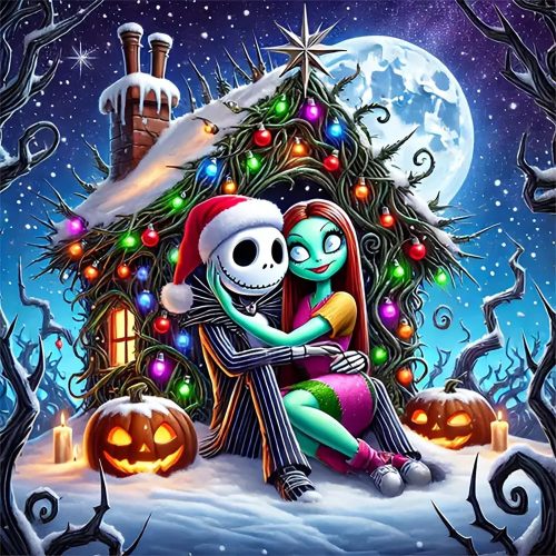Halloween Jack and Sally Moon Diamond Art Painting Kits for Adults, Diamond Painting Kits for Adults Beginners, 5D DIY Full Drill Diamond Dot Gem Art Kits for Adult, Home Wall Decor 13.8x13.8 Inch