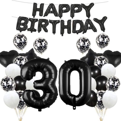 GLZLMM 30th Birthday Balloon 30 Birthday Decorations Black 30 Balloons Happy 30th Birthday Party Supplies Number 30 Foil Mylar Balloons Latex Balloon for Girls,Boys,Women,Men