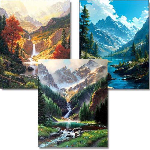 OFRKE Diamond Painting Kits for Adults,3 Pack Mountains Waterfall Diamond Art for Beginners, Diamond Round 5D Full Drill Paint with Diamonds Pictures Gem Art Painting Kits DIY Crafts Kits 12x16inch