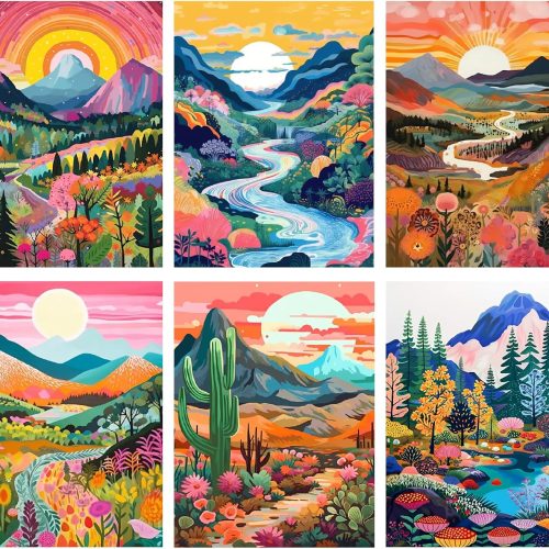 6 Pack Diamond Art Kits for Adults, Landscape Diamond Painting Kits for Beginners, DIY 5D Round Full Drill Crystal Diamond Dots Rhinestone Gem Art Craft Home Decor 12x16 Inch