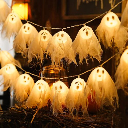 10 Feet Halloween Ghost Dector String Lights Garland with 20 LED Ghosts, 8 Light Modes, Battery Operated, Waterproof, 6-Hour Timer, Energy Saving, for Indoor & Outdoor Party and Holiday Decorations