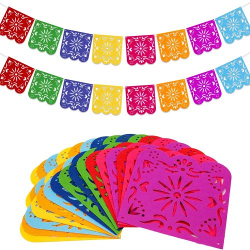 2 Pieces Mexican Party Decorations Banners, Felt Colorful Day of the Dead Papel Picado Banner, Fiesta Birthday Baby Shower Party Decorations, Dia De Los Muertos Garland, Cinco de Mayo Flags