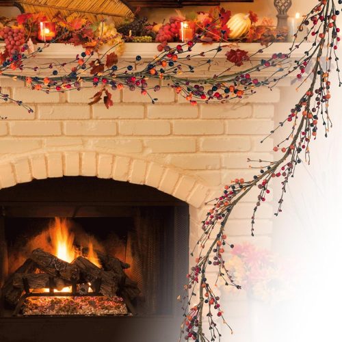 4.2 FT Fall Berry Garland - Artificial Orange Stems and Autumn Vine for Mantel, Fireplace, Christmas Tree, Front Door, Thanksgiving Table Decor