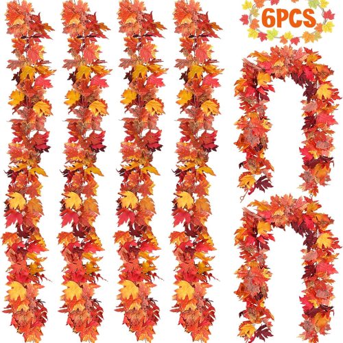 6 Pack Fall Decor for Home Fall Leaves Garland Thanksgiving Decorations Indoor Outdoor 5.8Ft/Piece Artificial Maple Leaf Garland for Autumn Harvest Halloween Party Thanksgiving Door Decor (Red)