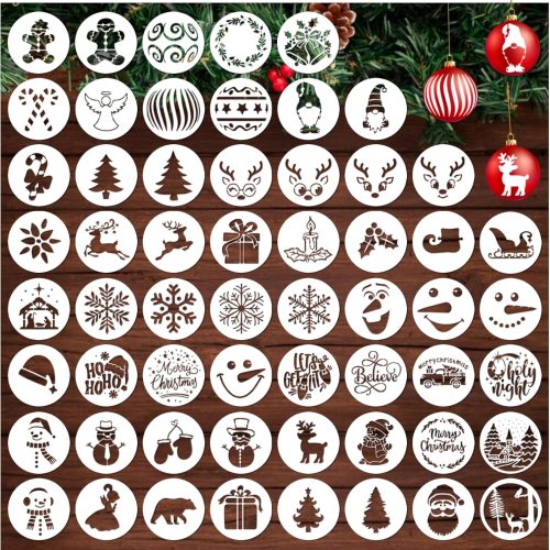 Small Christmas Stencils for Painting on Wood, 3x3” Reusable Holiday Xmas Templates Stencil for DIY Crafts Ornament Wood Window Cards Scrapbook Christmas Tree Décor (58Pieces 3in Round)