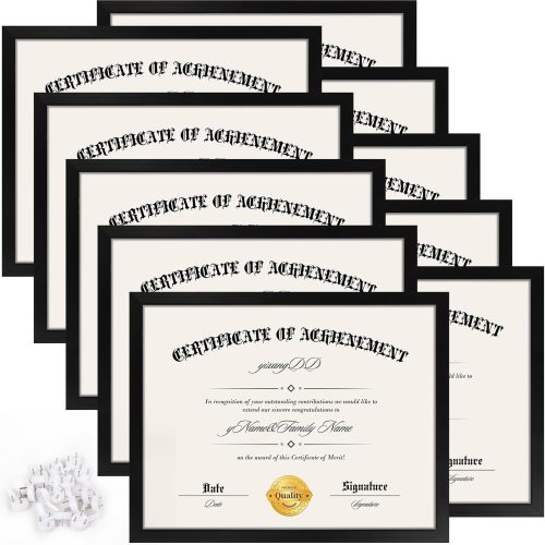 YixangDD 10 PACK Certificate Frames 8.5 x 11, Black Diploma Frame Document Frame with Clear Plexiglass, Picture Frames for Tabletop and Wall Display