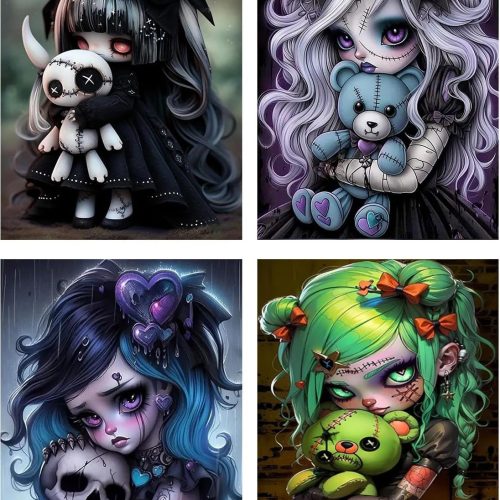 GemZono 4 Pack Diamond Art Kits for Adults Gothic 5D Diamond Painting Kits for Adults DIY Full Round Drill Carton Diamond Art Pictures for Home Wall Decoration(11.8x15.7 inch)