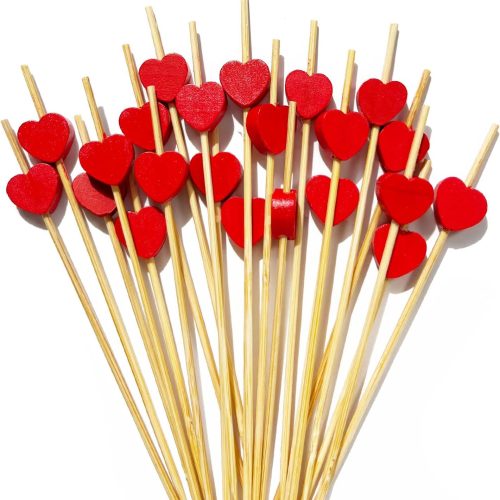 Cocktail Picks, 4.7 Inch Red Heart Toothpicks for Appetizers,100 PCS Bamboo Cocktail Sticks Skewers for Desserts Charcuterie Fruit food for Baby Shower Wedding Valentines Day Decoration Party Supplies