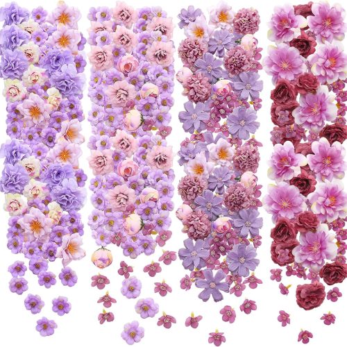 Geosar 120 Pcs Small Flowers for Crafts Mini Faux Flowers Artificial Silk Fabric Floral Arrangement Decor for DIY Wreath Bouquets Wedding Baby in Bloom Baby Shower Home Decor(Purple,Coquette Style)