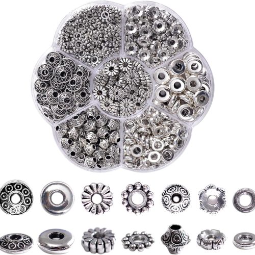 CT1181CT_1 400Pcs Antique Silver Spacer Beads for Jewelry Making, Small Metal Flat Flower Beads, Bracelet, Necklace, Earring Findings & Supplies (400)