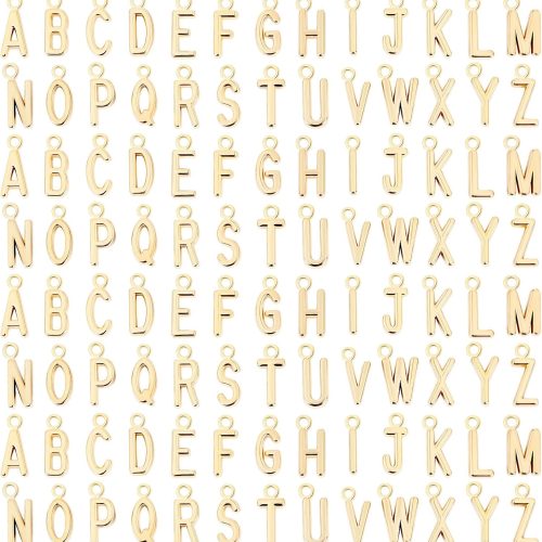 SANNIX 156Pcs/6 Sets Letter Charms - ABC Alphabet Charms DIY Bracelets & Necklaces with 200Pcs Jump Rings for Jewelry Making, KC Gold