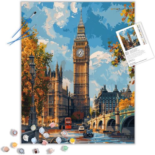 CT1327CT_1 ARNLRDYA Big Ben Paint by Number Kits, London Fall Street Paint by Numbers for Adults, City Landmark Acrylic Painting for Home Wall Decor Gifts - Scenery(16×20inches, Unframe)
