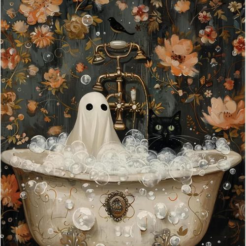 Yeaqee Halloween Ghost Diamond Painting Kits for Adults and Beginners DIY 5D Full Round Drill Halloween Ghost Flower Diamond Art Kit, Painting Gem Art and Crafts Home Wall Decor, 12 x 16 Inch