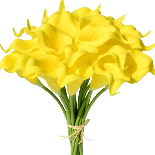Mandy's PU Pure Yellow Calla Lily Artificial Flowers 20 Stems 13.5in Faux Realistic Centerpiece DIY Bridal Bouquet Home Décor