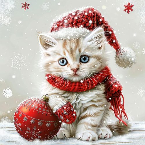 CT2369CT_1 NEWENMO Christmas Diamonds Painting Kits for Adults Beginner, DIY 5D Winter Diamond Art Paint with Round Diamonds, Full Drill Gem Art Cat Diamonds Art Painting for Home Wall Decor 12x12 Inch