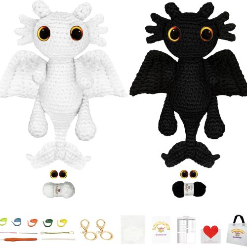LuNuaFvy Beginner Crochet Kit-Crochet Animal Amigurumi Kit,Knitting & Crocheting Starter Kit for Adults & Teens,with Soft Yarn,Video & Book Instruction,Hook,Bag,Crochet Dragons as Gift for Kids