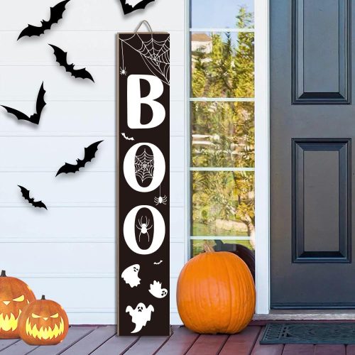 Nialnant Halloween Porch Boo Sign for Front Door - Wooden Vertical Welcome Porch Sign for Yard Standing - Farmhouse Outdoor Indoor Wall Decor, 47.2"H