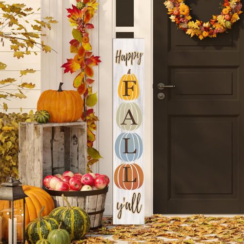 Happy Fall Y'all Porch Sign 47" Autumn Pumpkin Front Door Welcome Sign Vertical Standing Wooden Sign For Garden Home Yard Farmhouse Thanksgiving Decor
