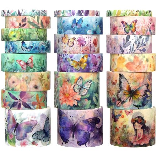 CT3168CT_1 20 Rolls Washi Tape Set - Floral Butterfly Decorative Masking Tape, Adhesive Tape for Bullet Journal Supplies, Junk Journal, Diy Craft, Scrapbooking Supplies, Gift Wrapping, Party Decoration