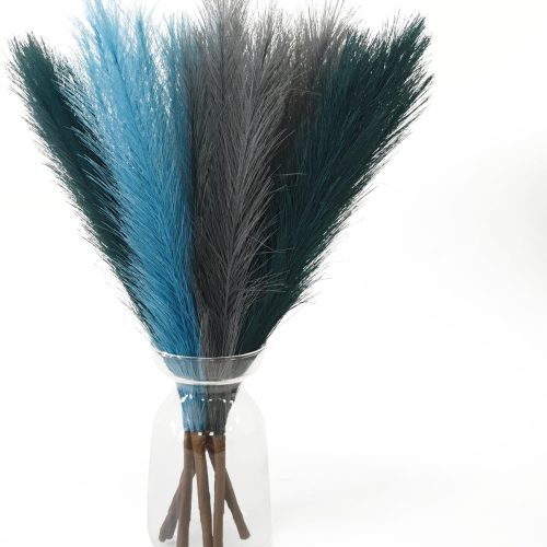 6PCS Small Pampas Grass Dried Flower Artificial Dried Floral Decoration Reed Dried Grass,Eternal Flower Pampas Reed Dried Grass for Home,Wedding,Party,Photo Props Decor (Green&Blue&Gray)