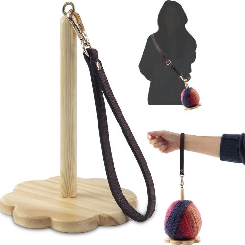 Portable Wrist Yarn Holder for Crocheting Wooden Yarn Ball Holder with Wristband and Shoulder Strap Yarn Minder Spinner Knitting Supplies Crochet Gift for Knitting Lovers (Log Color)