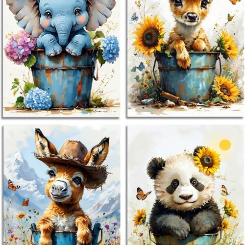 GCEOSINI 4 Pack Diamond Painting Kits for Adults, 12x16 Inch 5D Diamond Art Kits for Beginners, Full Drill Paint with Diamonds Dots Diamond Painting Kits Gem Art for Home Decor (Animal 01)
