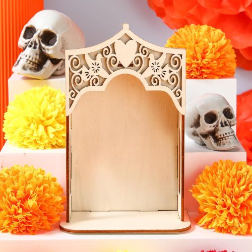 Qunclay 1 Pcs Dia De Los Muertos Altar Ofrenda Box, Poplar Plywood Self-Painting Color Sacred Heart and Pigeon Papel Picado The Day of The Dead Supplies for Dia De Los Muertos Decorations (Small)
