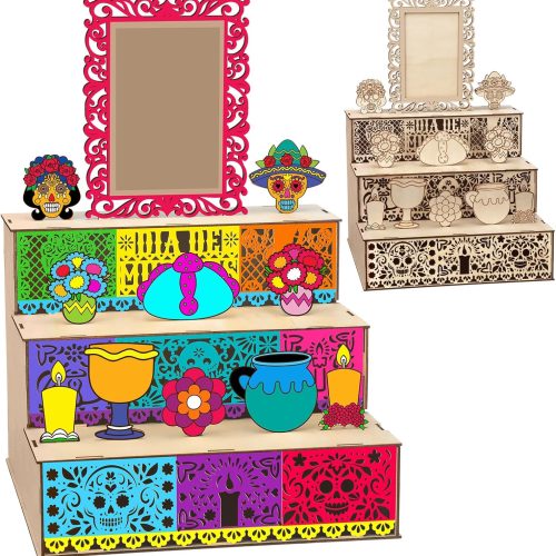 Dia De Los Muertos Decoration Dia De Los Muertos Ofrenda Altar Kit Wooden Day of The Dead Shadow Box Remembrance Picture Frame for Day of The Dead Home Kitchen Room Decoration(Novelty)