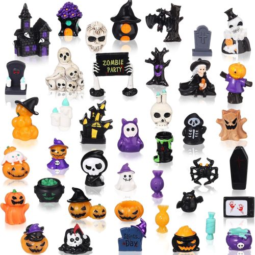 58 Pcs Halloween Mini Figurines Set, Plastic Mini Resin Halloween Miniature Landscape Ornaments Decorations for Dollhouse Accessories Garden Village Collections(Pumpkin)