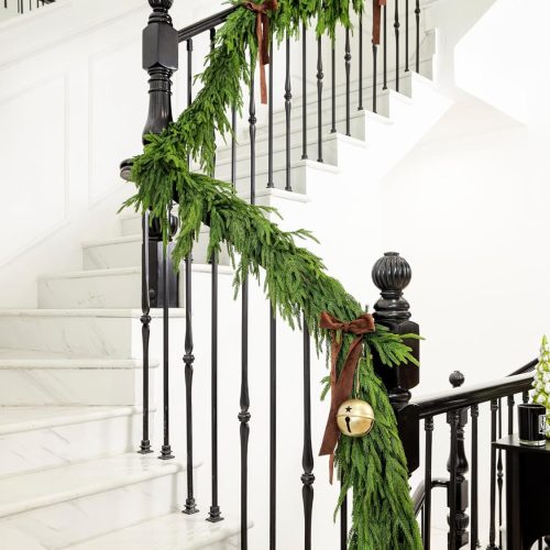 CT4645CT_1 15FT Christmas Garland Real Touch Norfolk Pine Garland Winter Pine Garland for Mantle Stairs Railing Table Fireplace Wall Indoor Outdoor Holiday Xmas Decor Decoration