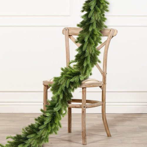 9.8 Ft Christmas Norfolk Pine Cedar Garland for Mantle, Table, Stair Handrail, Indoor, Outdoor Decorations