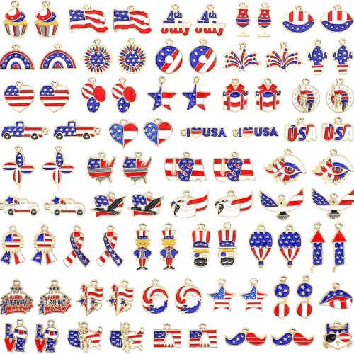 SANNIX 110Pcs Independence Day Charms, Patriotic Charms 4th of July Red White Blue Charm American Flag Charm for Bracelets Necklaces Earrings Making