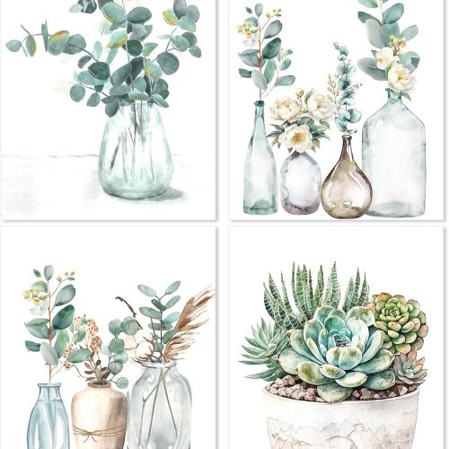 Yeaqee 4 Pcs Diamond Art Kits DIY Painting for Adult Aesthetic Wall Diamond Crafts Aesthetic Room Decor Cute Painting Pictures 5d Craft Wall Decor for Home 10 x 11.8''(Greenery)