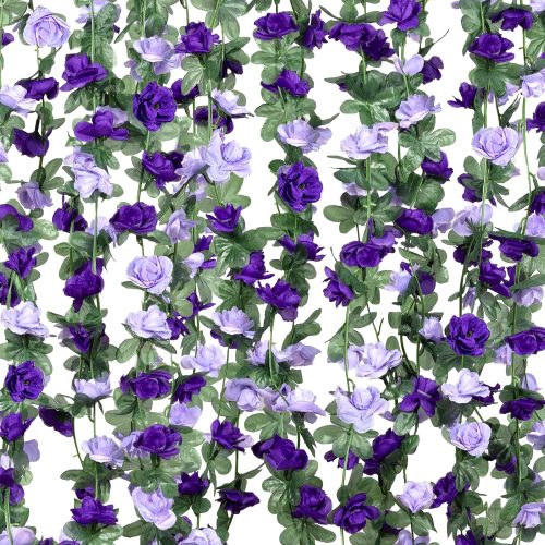 5Pcs 41FT Artificial Purple Flower Garland, Faux Silk Purple Rose Flower, Lavender Flower Hanging Flower Garland Vines, Fake Silk Flower for Backdrop Decoration Tea Party Wedding Birthday