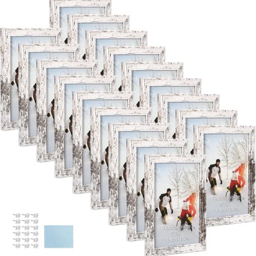 PHAREGE 5x7 Picture Frame Bulk Distressed White, Set of 18 MDF Wood Grain Frame for Display 5 by 7 Family Wedding Photos on Tabletop or Wall