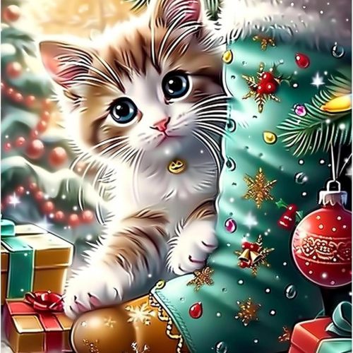 Skyboda Cat Diamond Art Kits for Adults Beginners, Christmas Stockings Diamond Painting Kits for Adults,5D Full Drill DIY Diamond Dot Gem Art Kit Wall Home Decor Arts Craft 12x16 inch