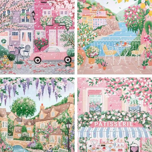 4 Packs City in Love Diamond Art Kits for Adults, Diamond Painting Kits for Adults for Beginners, DIY Valentine's Diamond Dots Art Kits, 5D Full Round Drill Gem Art Painting Kits for Decor, 12x16in