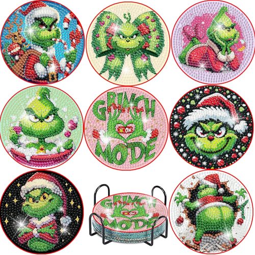 8 Pcs Christmas Diamond Painting Coasters Kits with Holder,DIY Diamond Art Coaster Kits for Adults & Kids,Paint with Diamonds Coasters Art Crafts for Holiday Decor Gifts
