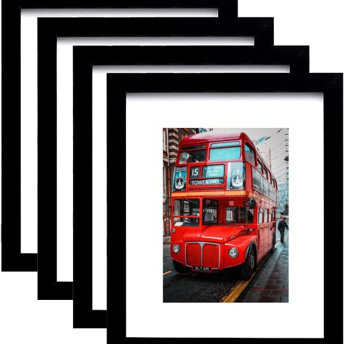 Picture Frame Set of 4, Black Photo Frame with Mat Display Pictures 6x8 or 8.5x11, PVC Glass, for Wall Home Office Decor