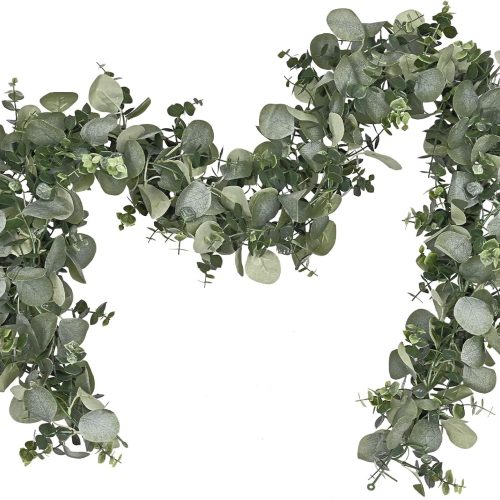 Dolicer 2 Packs 6FT Artificial Eucalyptus Garland, Faux Greenery Garland Hanging Fake Silver Dollar Eucalyptus Leaves Vines for Wedding Backdrop Arch Table Wall Party Home Decor