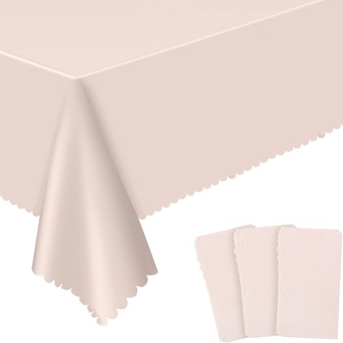 3 Pack Plastic Light Pink Tablecloth, 54 X 108Inch Spring Table Cover Disposable Pink Scalloped Tables Cloth for Rectangle Tables Waterproof Table Cover for Picnic Baby Shower Bridal Tea Party Wedding