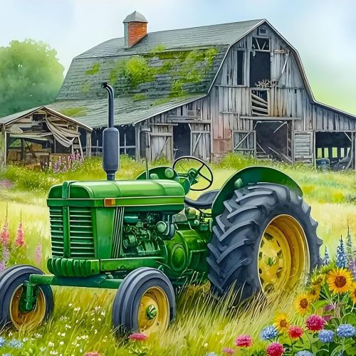 5D Diamond Painting Kits for Adults, Diamond Art Kit Tractor Flower Rural Scenery for Beginners, DIY Full Round Drill Diamond Dots with Gem Arts for Home Wall Decor 16x12 inch