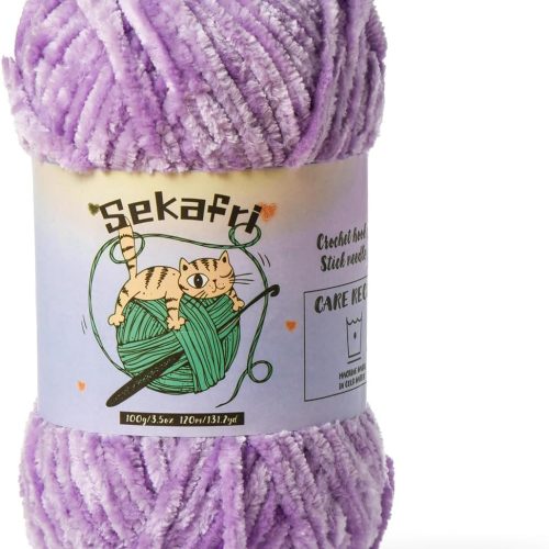 Fuzzy Chenille Yarn for Crocheting,Velvet Baby Blanket Yarn for Crocheting,Soft Plush Yarns for Hand Knitting,(100 g/131yds) Fluffy Amigurumi Crochet Yarns (Light Purple)