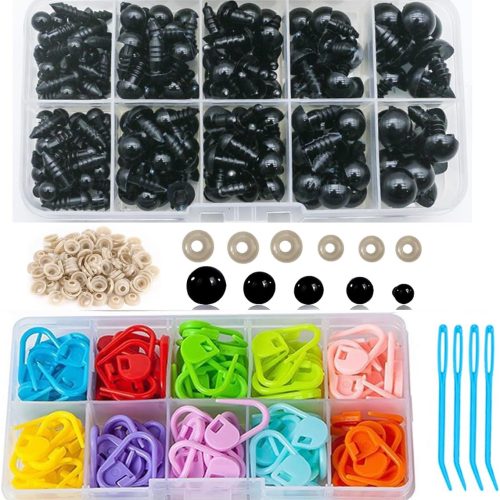 120 Pieces Locking Crochet Stitch Markers for Crocheting Knitting Clip Yarn Row Markers Tapestry Needles and 300 Pieces Safety Eyes