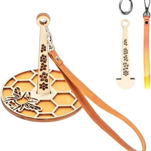 Fertrey Portable Wooden Wrist Yarn Holder with Leather Strap, Knitting and Crocheting Craft Tool, Yarn Storage Spinner for Crochet Travel Bee