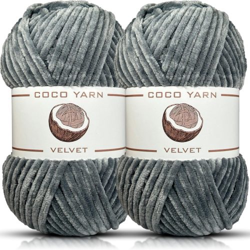Velvet Yarn for Crocheting – CocoYarn - Chenille Chunky Yarn for Hand Knitting, Fluffy Soft Plush Amigurum Bulky Baby Blanket Yarn for Crochet 100g (2, Grey-20)
