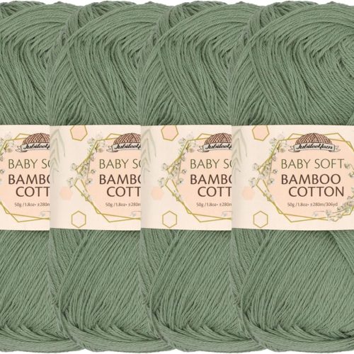JubileeYarn Baby Soft Bamboo Cotton Yarn - 50g/Skein - Burning Sage - 4 Skeins