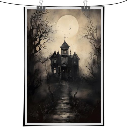 Generic Haunted House Gothic Art Print Halloween Pictures The Forest Aesthetic Poster Dark Academia Wall Decor for Halloween Party Living Room Office Wall Decor Unframed 12x16inch