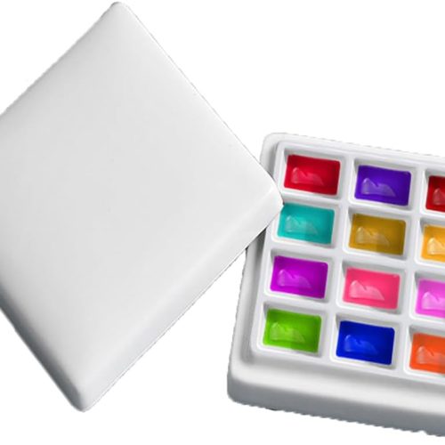 CTAP59CT_1 12 Wells Ceramic Palette with Covers Porcelain Paint Palette Mixing Tray for Painting Watercolor Gouache Arts & Crafts Accessories Organizer Mixing Colors
